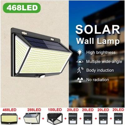 468LEDs Outdoor Solar Power Lights Motion Sensor 3 Modes Waterproof Security Flood Lights Wall Pathway Garden Garage Lamp