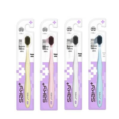 Saky Wide Head Charcoal Soft Bristle Toothbrush 4-Pack