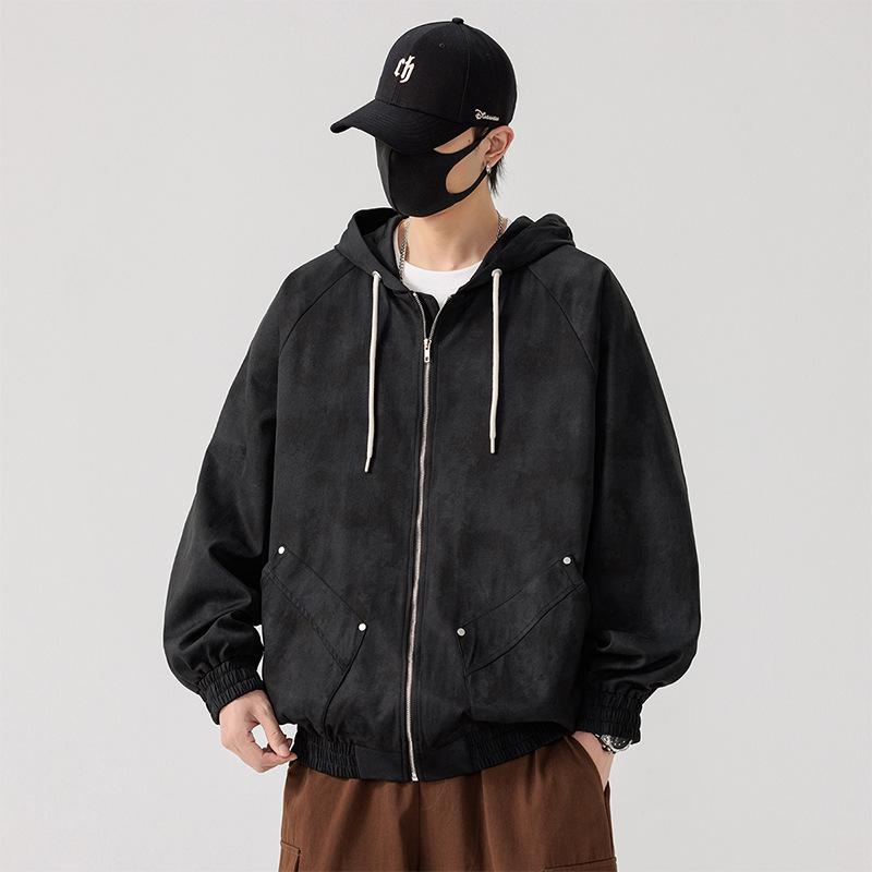 

Spring and Autumn New American Men s Jacket Versatile Casual Waterproof Workwear Loose Hooded Top Men M