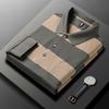 Men's Polo Shirt Lapel Long Sleeve T-Shirt Autumn Contrast Color Striped Pocket Fashion Business Menswear