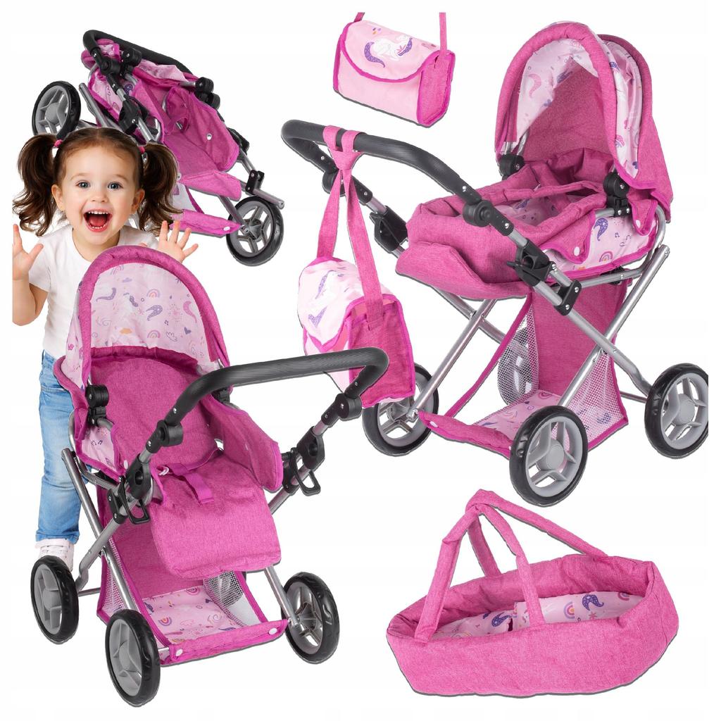 [PACZB] Puppenwagen 3 in 1 Korb, Buggy, Trage + Zubehör Z3333
