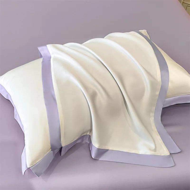 Premium feeling ice silk pillowcase pair 2025 new summer pillow liner cover wide edge lace pillowcase cover