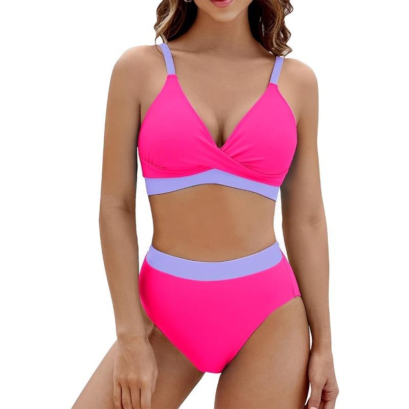 

2025 Strappy Bikini High Waist Swimsuit Women Sexy Solid Swimwear Female Bathers Swimming Bathing Swimming Swim Suit Beachwear XL горячий розовый