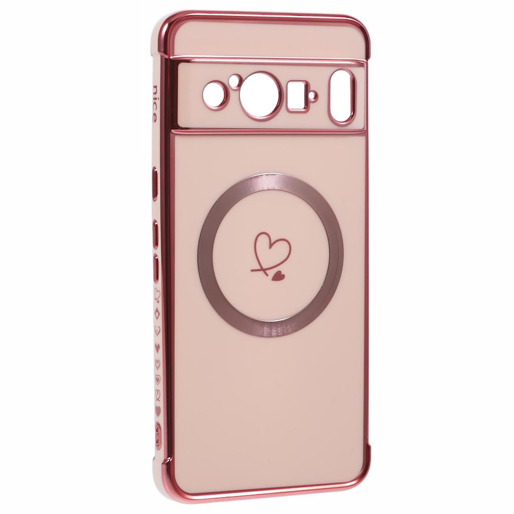 Für Google Pixel 8 Pro Hülle Kompatibel mit MagSafe Galvanisierte TPU Handyhülle Ausgeschnittene Liebesherzen