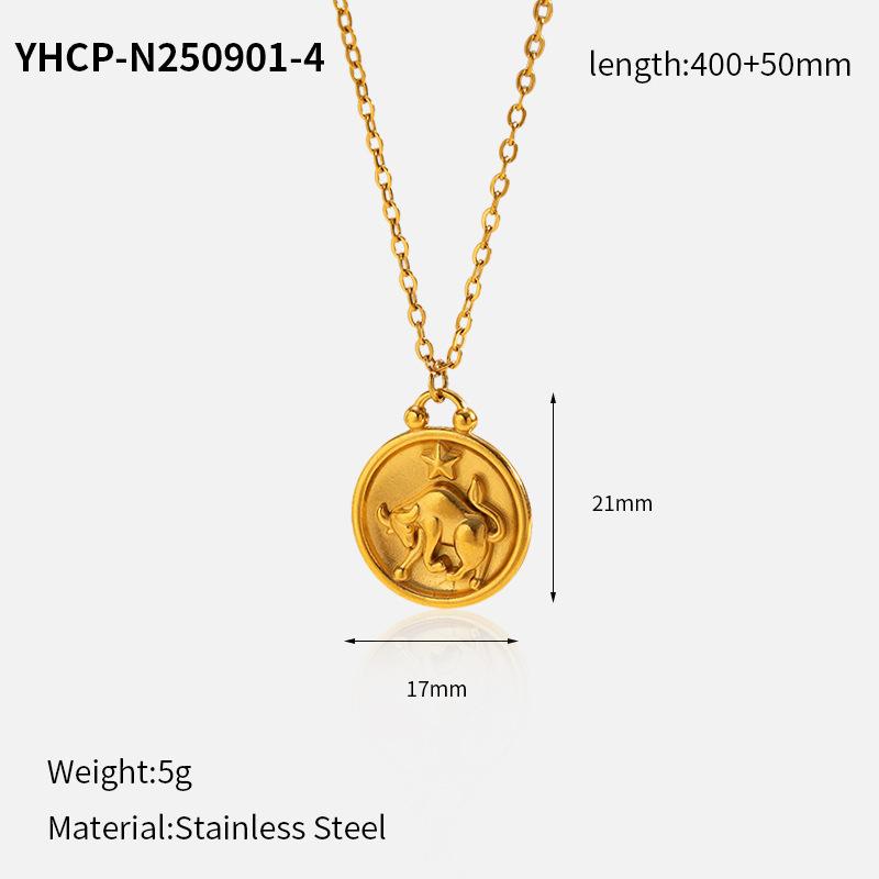 Electroplated Zodiac Pendant Necklace Titanium Steel Light Luxury Choker Fashion Jewelry for Women