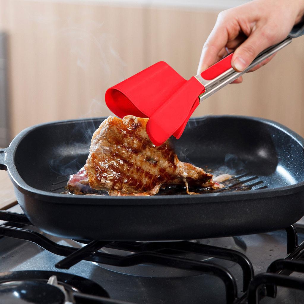 2 In 1 Kitchen Spatula & Tongs Non-Stick Heat Resistant Spatula Food Tongs Kitchen Tool