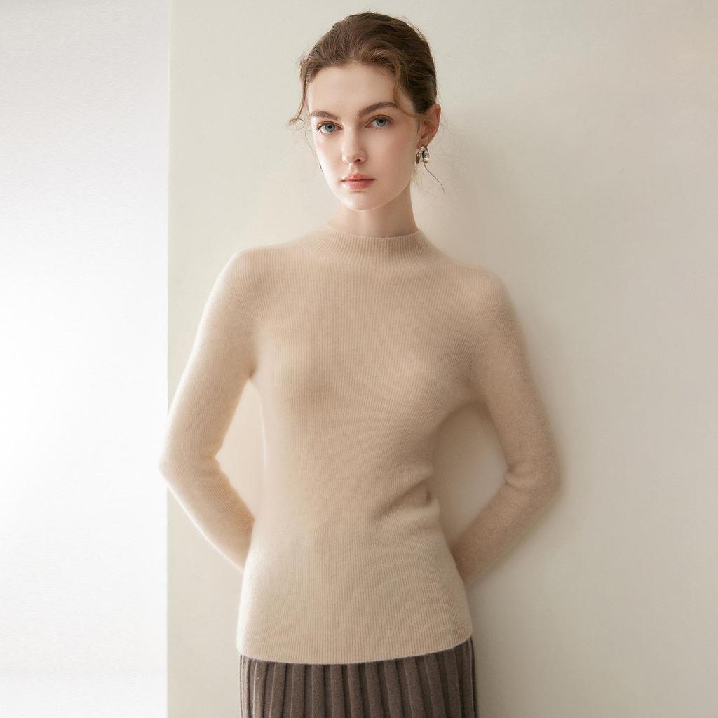Seamless Pure Cashmere High Neck Women's Slimming Knit Sweater