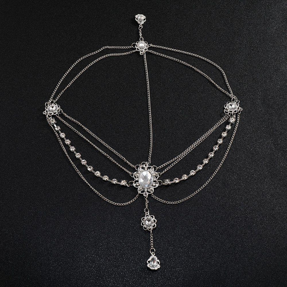 Bohemian Crystal Bridal Headband Rhinestone Headwear Tassel Hair Chain Forehead Pendant Headdress