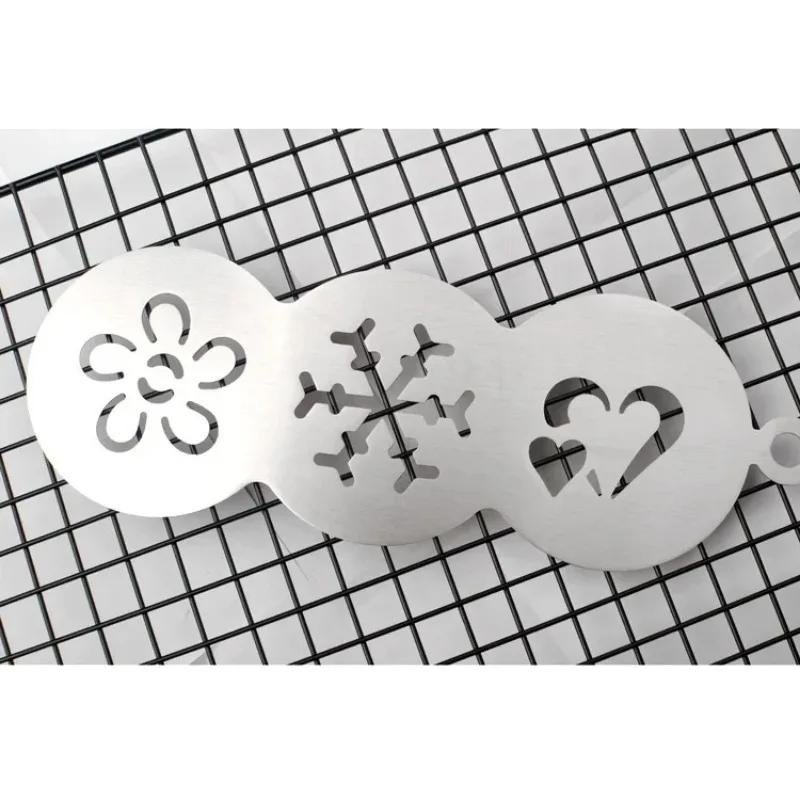 Mew Three-in-one Stainless Steel Coffee Drawing Die Coffee Gadget Cake Dusting Mold  Coffee Decoration