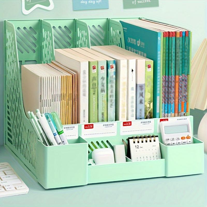 4 Packs Plastic Desk Organizer File Folder, Desktop Magazine Holder, Office File Sorter Rack, Vertical File Dividers