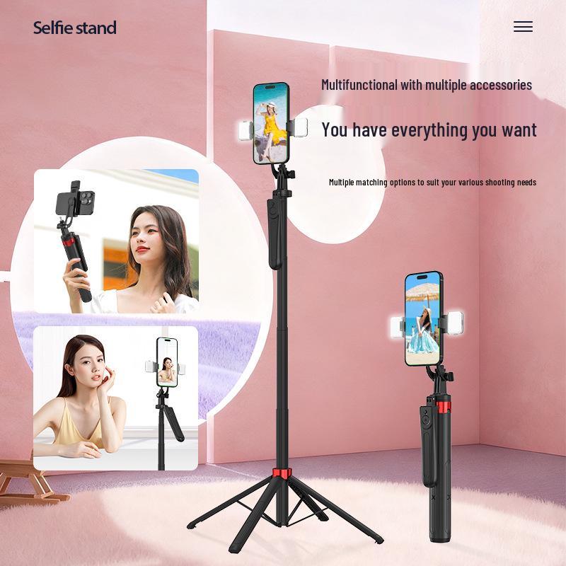 Aluminum Alloy Selfie Stick with Bluetooth Remote and 360° Rotating Phone Holder, 1.8m, Four-legged Bracket