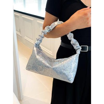 Fashionable Textured Pleated Handbag Summer New Chic Design Sequins Shoulder Underarm Bags Light Luxury Women Square Bag