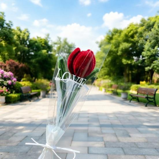 Twist Stick Tulip Bouquet Suede Texture Artificial Tulip Flowers in Pipe Cleaners Tulip Flowers Bouquet Long-Lasting Simulation Tulips for