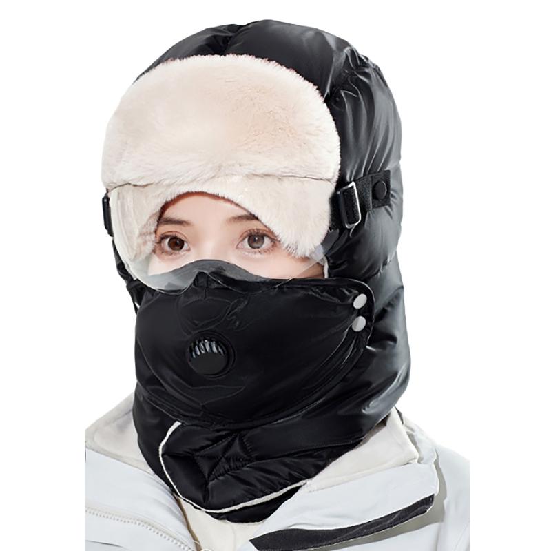Winter Warm Ear Flap Caps Trapper Hat with Face Cover & Goggles Windproof Hat for Skating Skiing Outdoor Activities