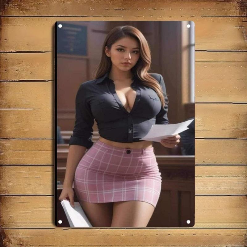 

Pink Plaid Girl Metal Sign Wall Art - 2D Flat Creative Home Decor Holiday Gift 20x30cm（7.8x11.8inch）