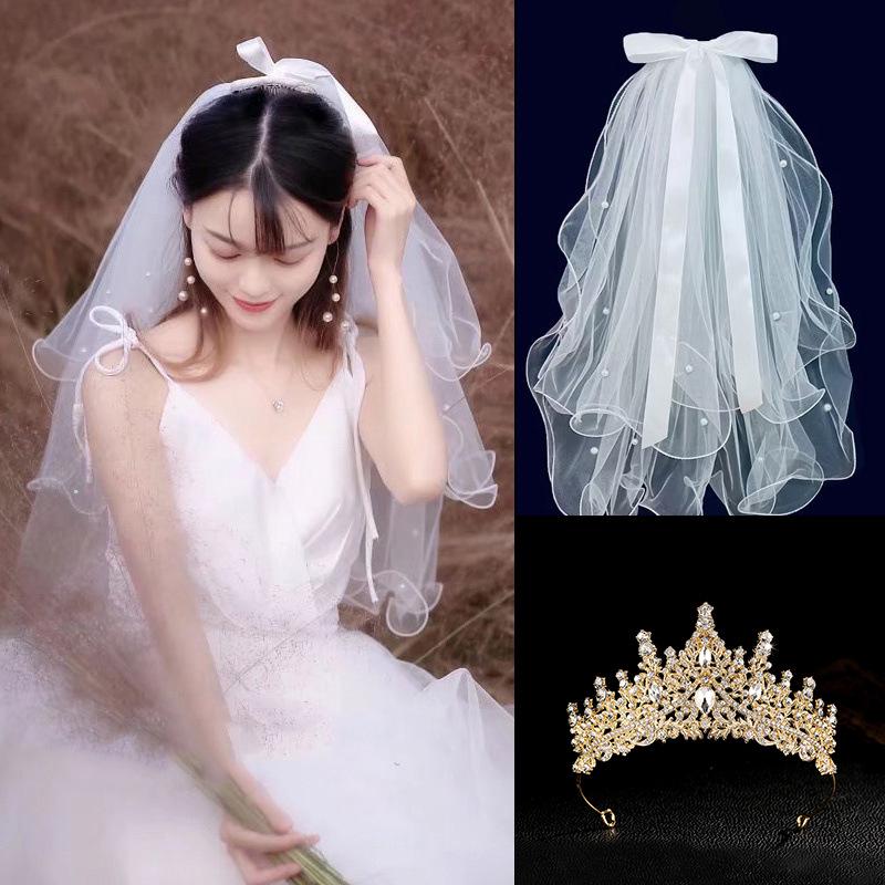 Golden Crown Veil Set: Bridal Hair Accessories & Wedding Photo Prop