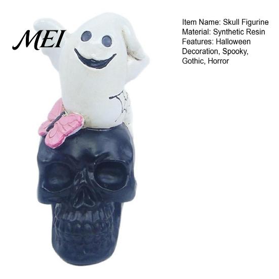 Creepy Party Table Decorations Gothic Halloween Skull Figurine, Spooky Ghost/Raven on Statue, Decorative Crafts Resin Tabletop Ornament for