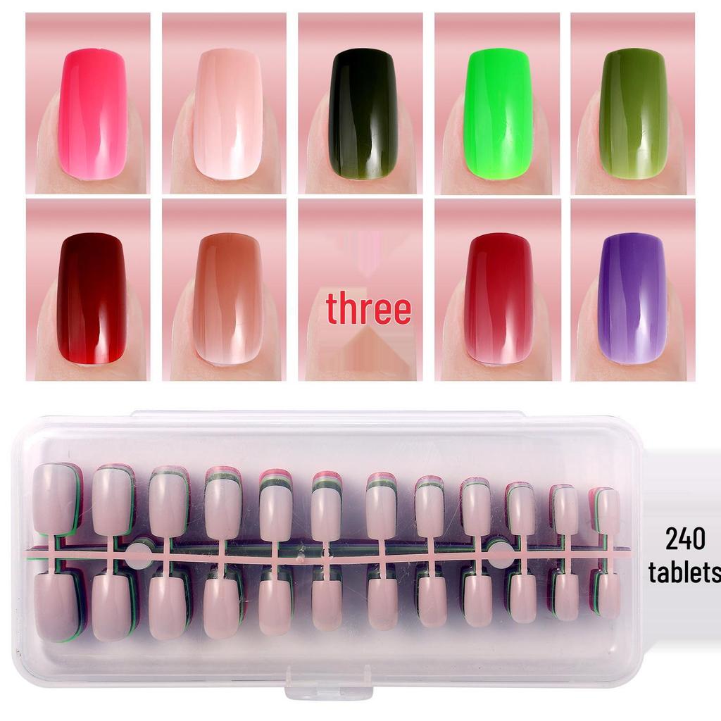 Colored Glitter Nail Art Tips - 240-Piece Set with Various Styles and Multiple Colors, Boxed Fake Fingernail Stickers