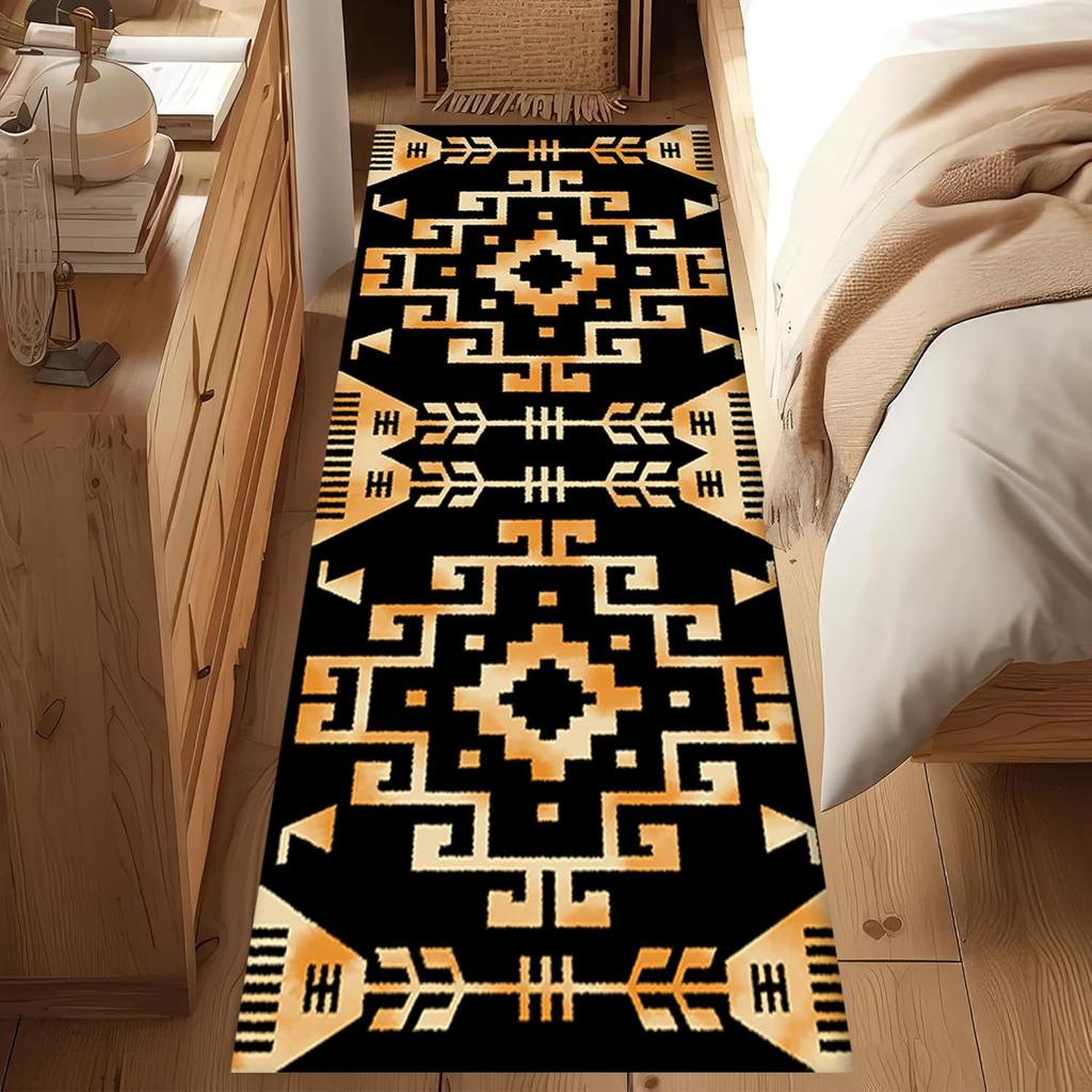 Mexican Long Runners Rug,Rustic Country Native American Abstract Geometric Neutral Carpet Runner for Hallway Dining Room Foyer