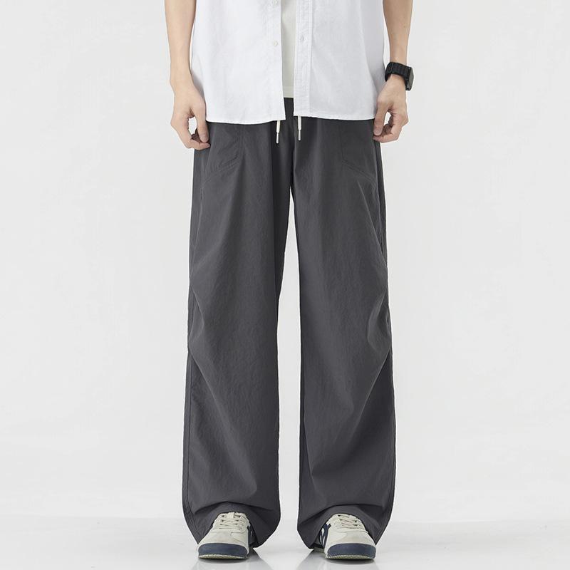 American Trendy Brand Paratrooper Pants Style Elastic Waist Casual Pants Men's Trend Loose Straight Wide Legs Drape Long Pants