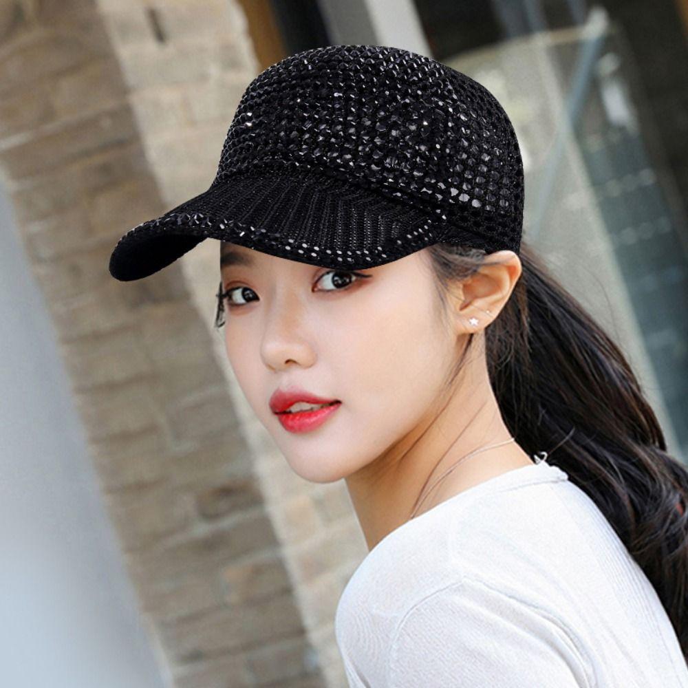 Lightweight Woman Shiny Cap Breathable Rhinestone Visor Hats  Outdoor Sports