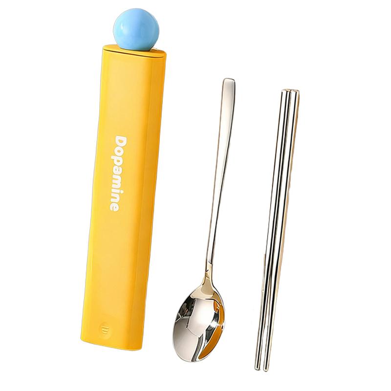 3pcs Portable Cutlery Set 304 Stainless Steel Spoon Chopsticks with Storage Case for Christmas Gift  Cute Outdoor Tableware