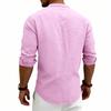 Linen T-Shirt Men Henley Neck Pocket Casual Beach Long Sleeve Solid Color Male Tops Vintage Streetwear TShirts
