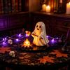 Creative Halloween Party Centerpiece Campfire Tealight Holder, Matte Resin Ghost Mummy Scarecrow Figurine, Stable Cozy Bonfire Effect Nightlight Round