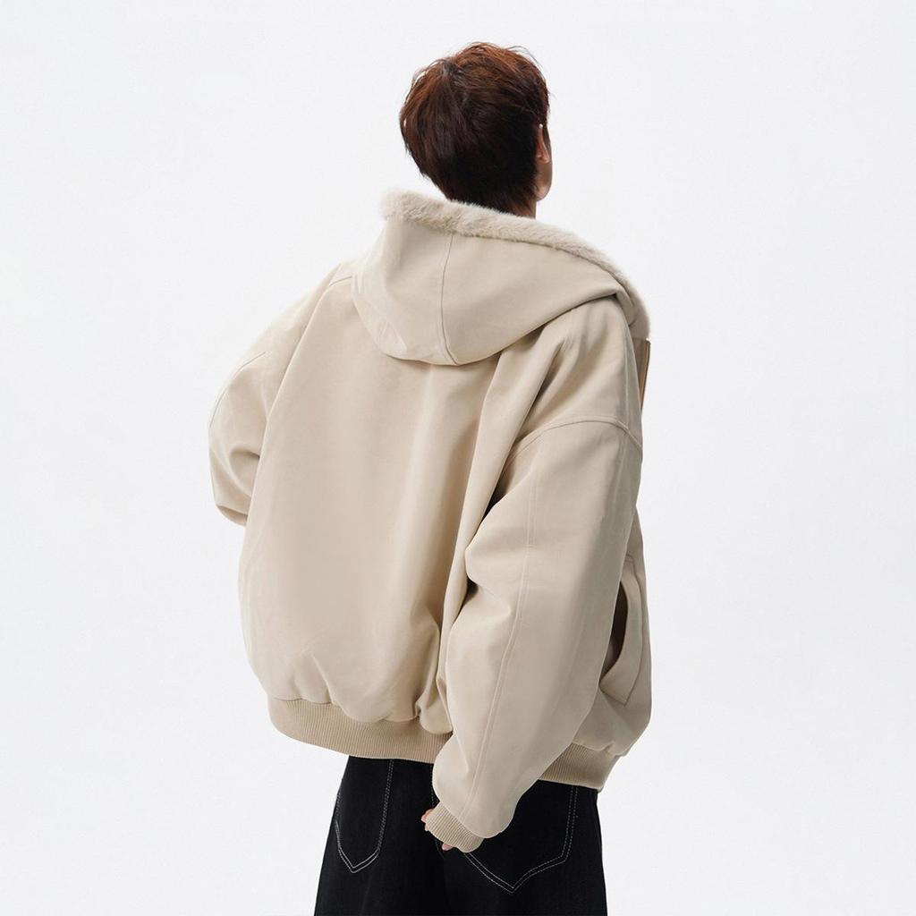 Men's American Style Fur Collar Winter Jacket - High Street Fashion Warm Hooded Cotton Coat