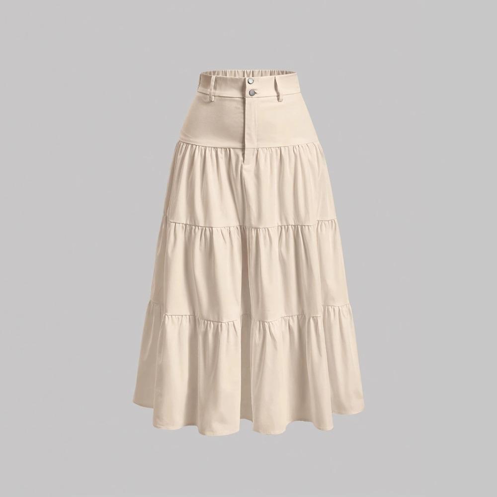 Women s High Waist Midi Skirt Regular Fit Elegant Solid Color Tiered Ruffle Layered Cake Skirt S