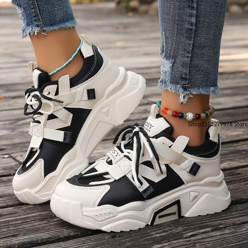 Fashion Women Sneakers Mesh Breathable Platform Sneakers 2025 Women Casual Lace Up Outdoor Women Shoes Low Top Sneakers Zapatos De Mujer