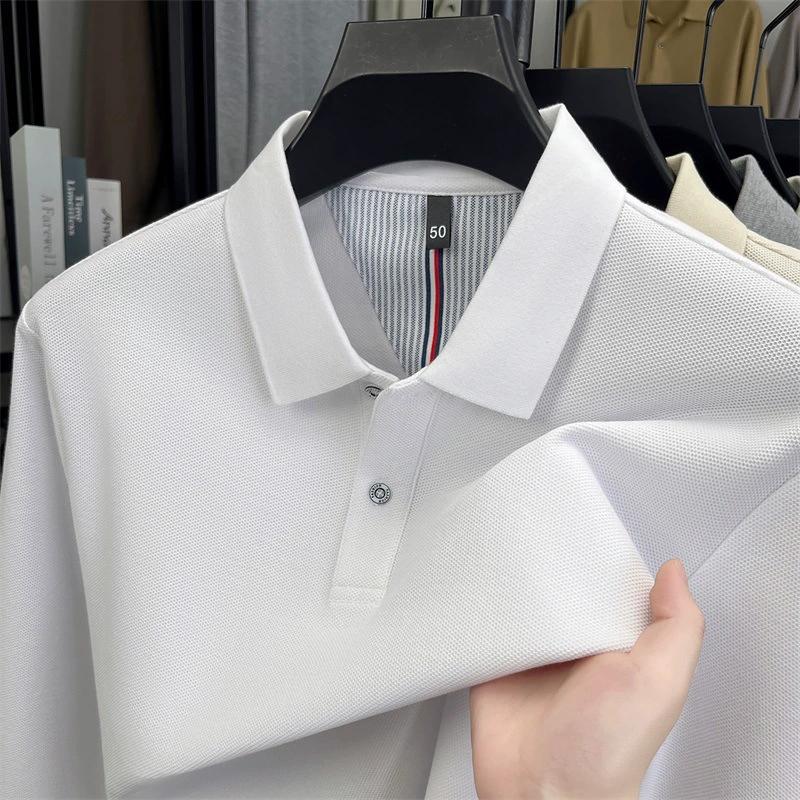 Spring Summer Men's Solid Color Cotton Polo Shirt - Long Sleeve Casual Top