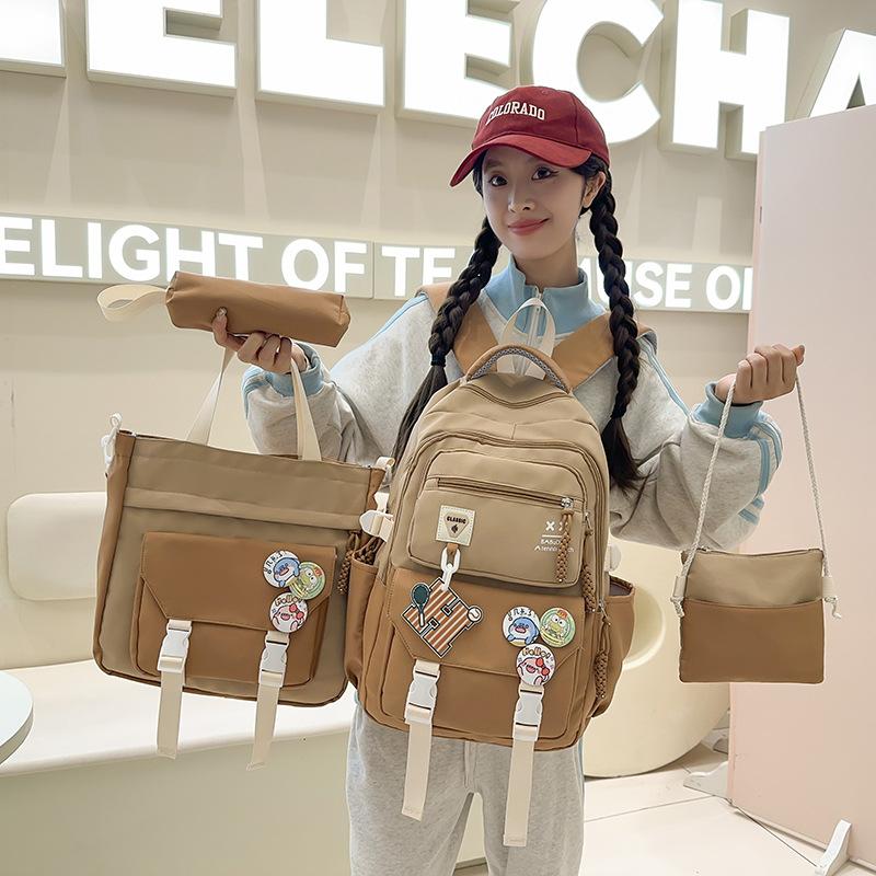 New Student Schoolbags Fashionable and Trendy Color Blocking Backpacks  Multi Piece Set  Large Capacity Primary and Secondary School Schoolbags