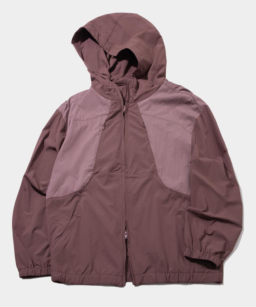 Placestudioman High-Neck Sheer Contrast Nylon Hooded Windbreaker [Wine]