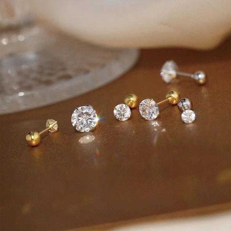 High Quality 3mm 4mm 5mm Little Zircon Stud Earrings for Women Exquisite Silver Color Stainless Steel Piercing Earring Jewelry