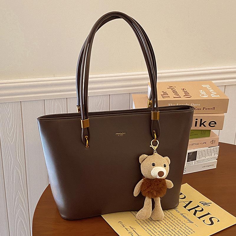 Retro Style Large Capacity Tote Bag Soft Faux Leather Shoulder Handbag with Zipper Closure for Daily Commute