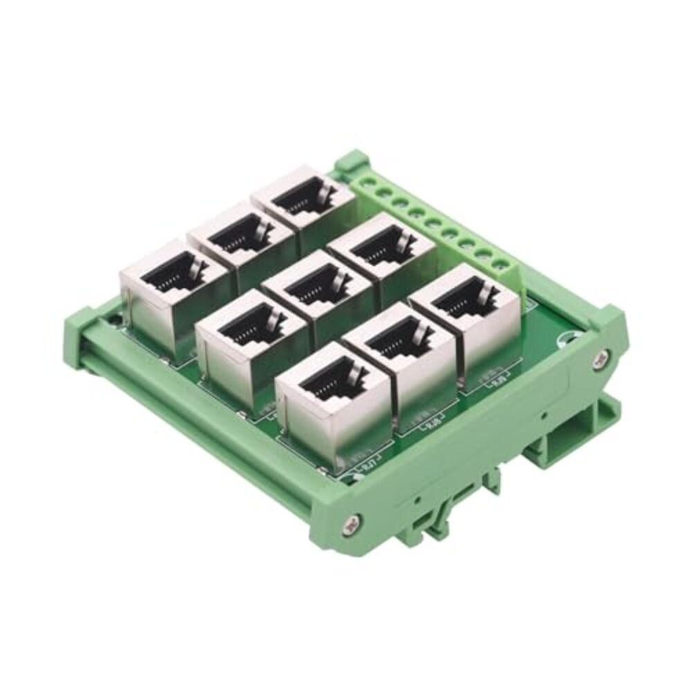 Klemmenblock für RJ45 Ethernet-Port mit 9 Schraubklemmen und kompaktem Design zur DIN-Schienenmontage in Schaltschränken