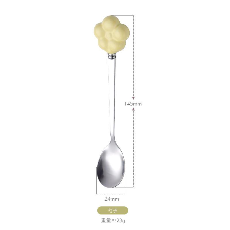 Cute flower stainless steel spoon and fork household student creative ceramic handle dessert coffee spoon fruit fork