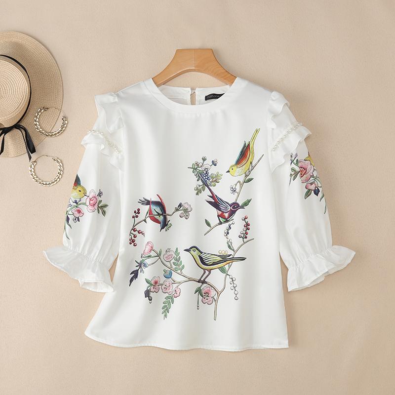 ZANZEA Women Casual Round Neck Loose Print 3/4 Sleeve Blouse