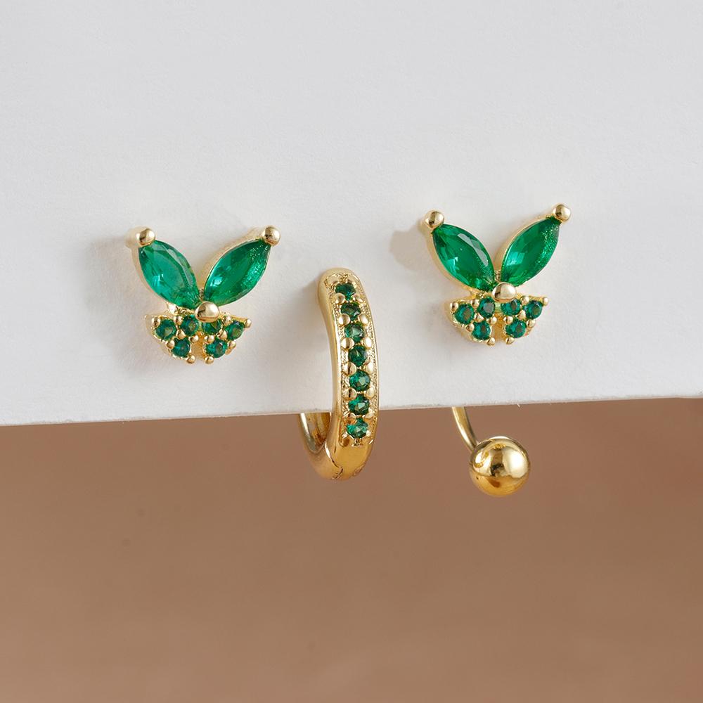 3PCS Luxury Stainless Steel Butterfly Small Hoop Earrings Set For Women Trendy Zircon Stud Women's Earring  Fashion Jewelry