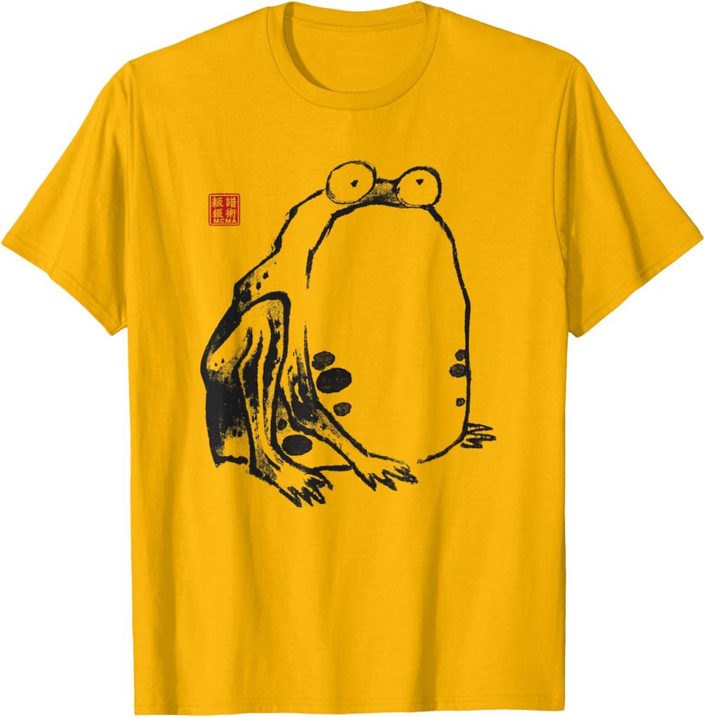 Japanese Frog Art Sumie Ink Painting Graphic Tee Casual Crewneck TShirt for Men
