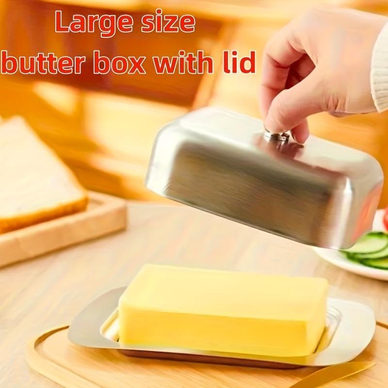1SET Stainless Steel Butter Box with Lid, Rectangular Butter Box, Cheese Box, Pastry Tray, Bread Box, Snack Storage Plate