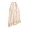 European and American Women's Clothing Popular Fashion Fringed Neck Top + Wide-leg Pants Set