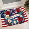 1pc American Independence Day Patriotic Theme Flannel Doormat, National Flag Elements, 3D Stereo Wreath, Red, White, And Blue Flowers, Bow, "Home of T