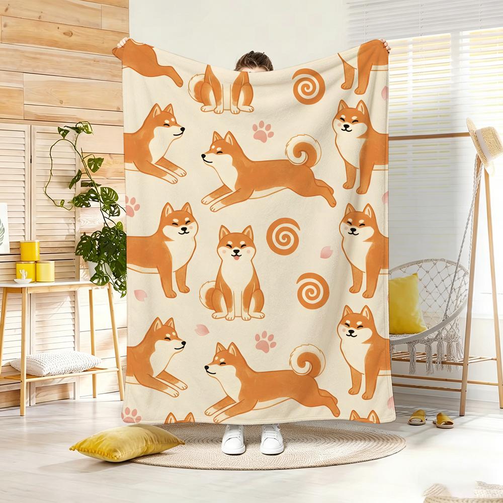 Artwork S-Shiba Inu Daily Throw Lightweight 240g Flannel Blanket Soft Skin-friendly for Summer Cooling