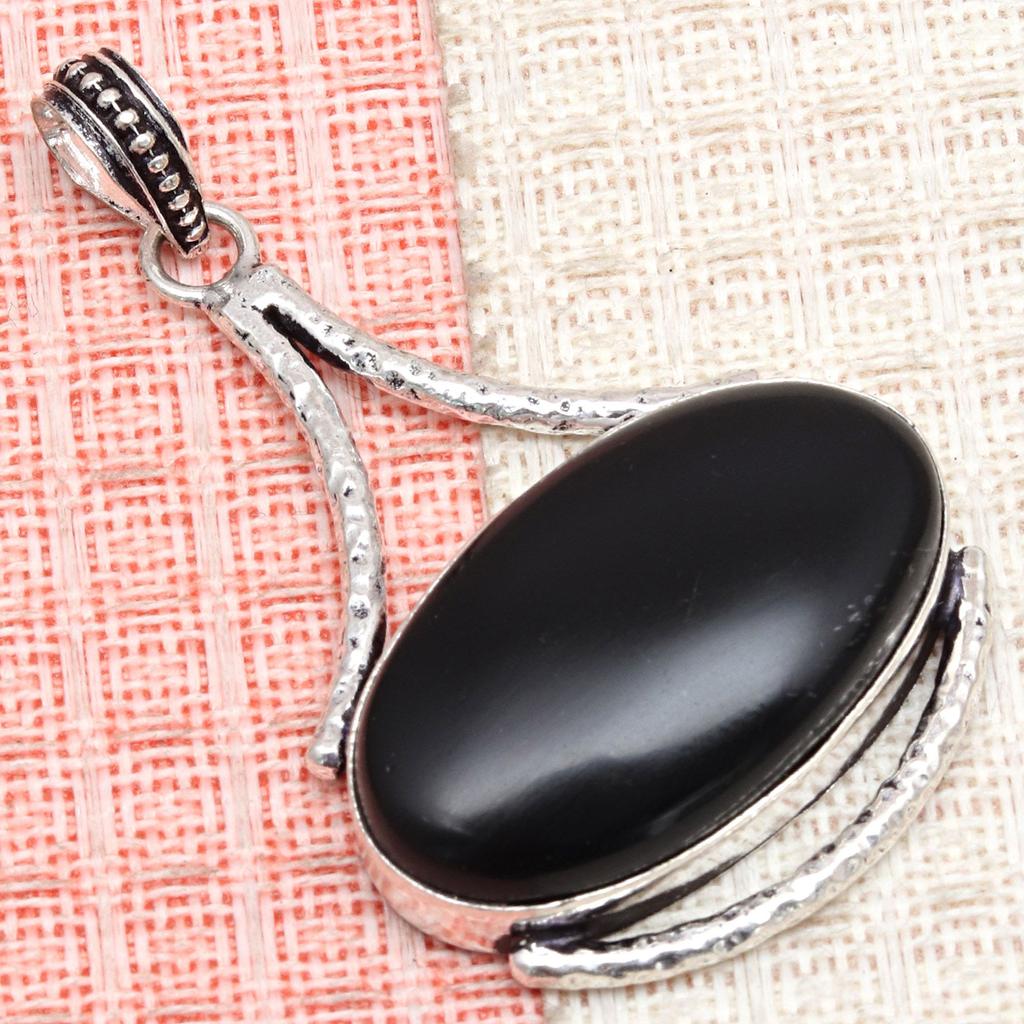 Black Spinal Gemstone Handmade Women's Unisex Silver Jewelry Pendant 2.5