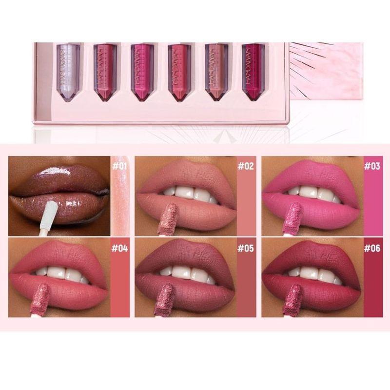 HANDAIYAN - 6-Color Pearlescent & Matte Diamond Liquid Lipstick Set - 2 Types