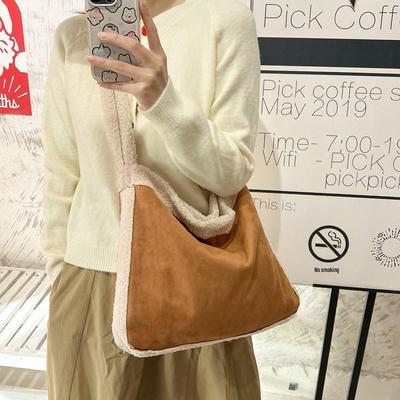 Retro Lambswool Spliced Shoulder Bag - Autumn/Winter Fashionable and Versatile