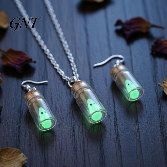 Gothic Style Accessories Glow Ghost Necklace, Glow-in-The-Dark Bottle Pendant, Cute Dark College Jewelry Earrings, Halloween for Women Men Cosplay