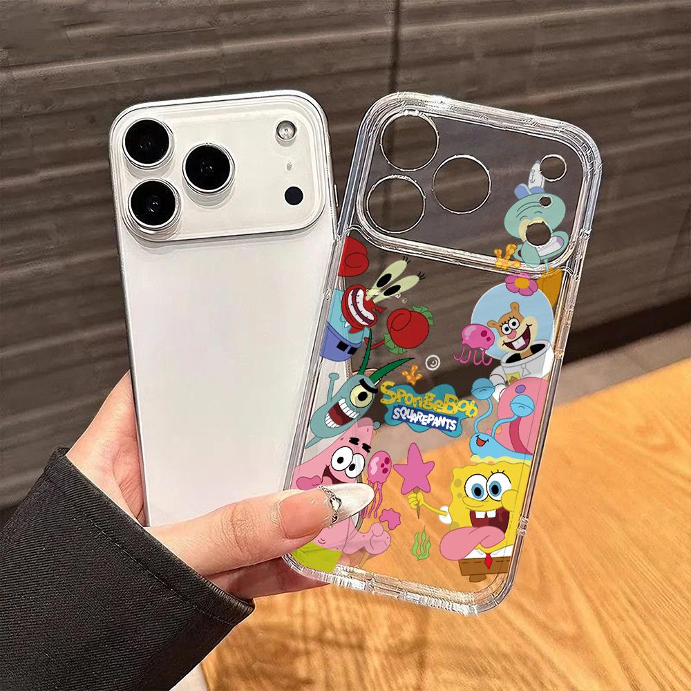 Süße SpongeBob S-Quadratpants Handyhülle für iPhone 17 Air 16 15 14 Plus 13 12 11 Pro Max X Xs XR 8 e Weiche TPU Transparente Hülle
